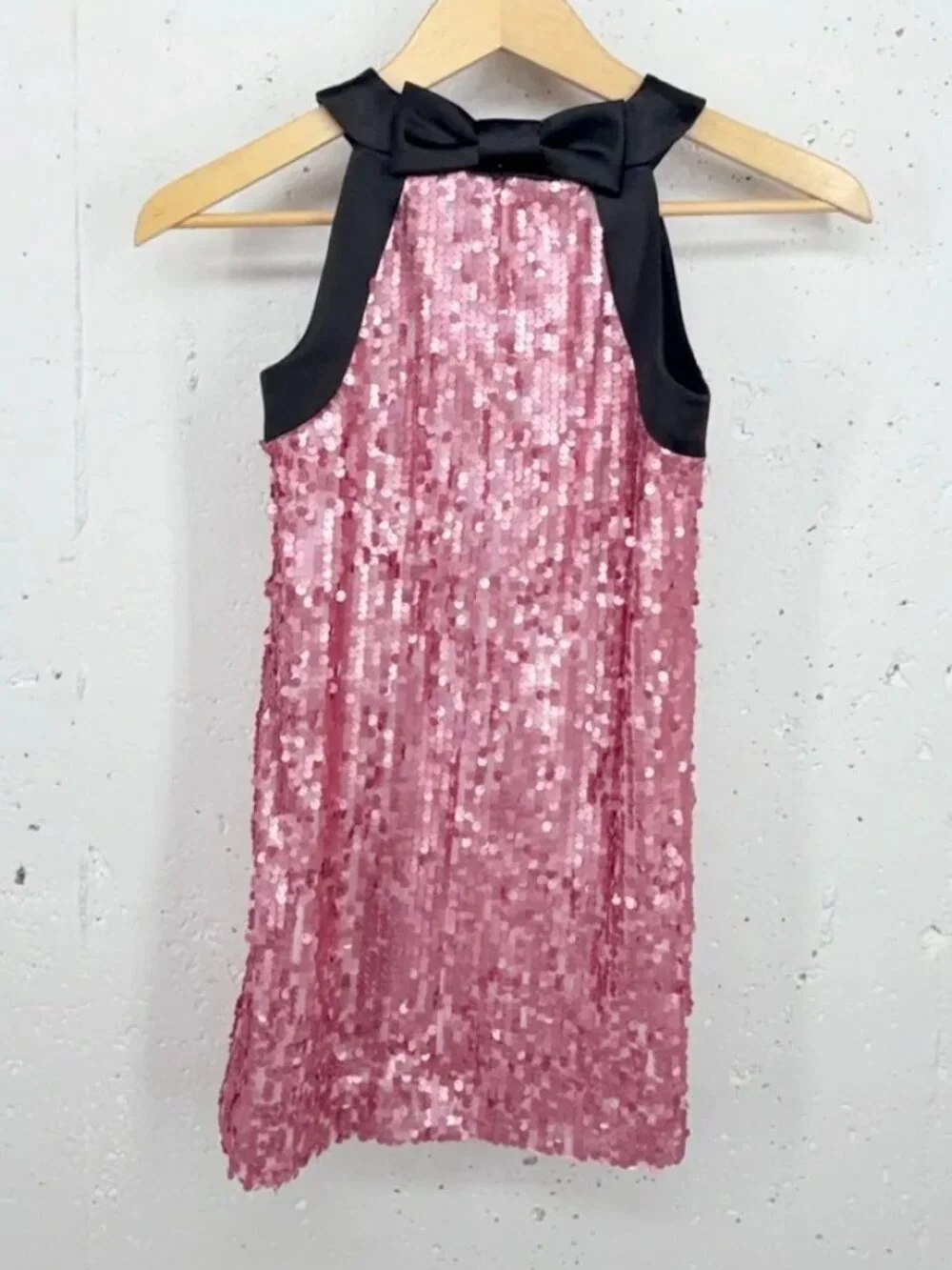 Milly Minis Girls size 10 Pink Sequin Black Bow Lined Dress